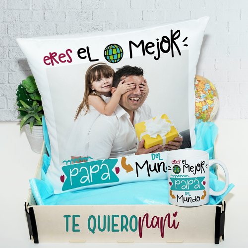 Cojín, taza y caja para regalar a tu papá
