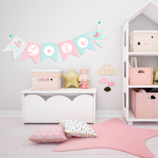 Guirnalda personalizada modelo elefantes rosa