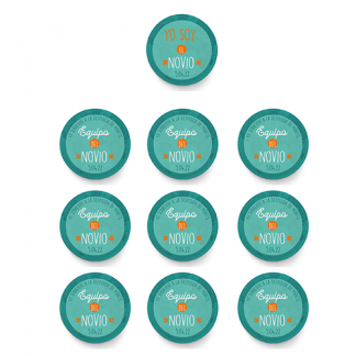 Pack de 10 chapas personalizadas "Novio y equipo del novio"