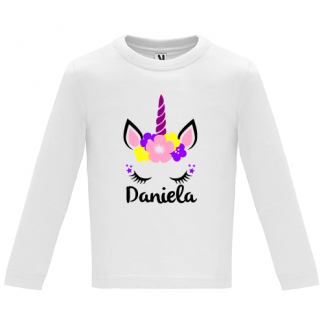 Camiseta manga larga Unicornio flores