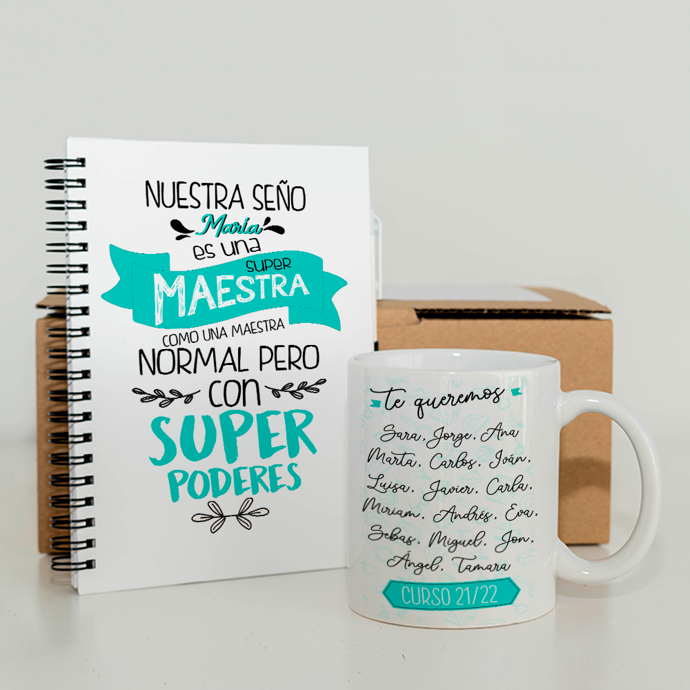 sitio ego Claraboya Pack regalo, Libreta y taza personalizadas "Nuestra seño es como una maestra normal, pero con super poderes" - sitio ego Claraboya Pack regalo, Libreta y taza personalizadas "Nuestra seño es como una maestra normal, pero con super poderes" -