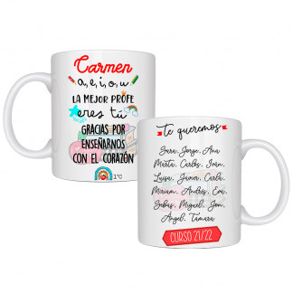 Taza personalizada "a, e, i, o, u, la mejor profe eres tú"