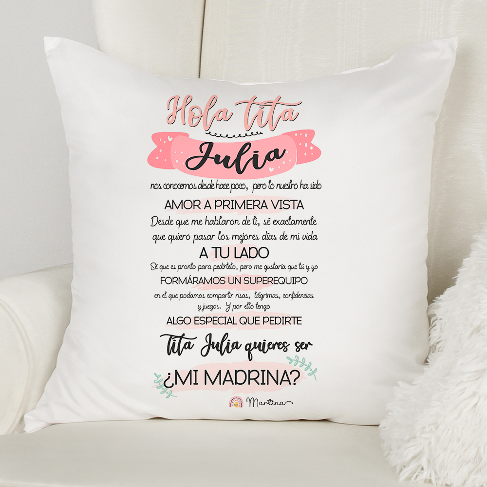 Cojín Hola tita, quieres ser mi madrina - Tú personalizas