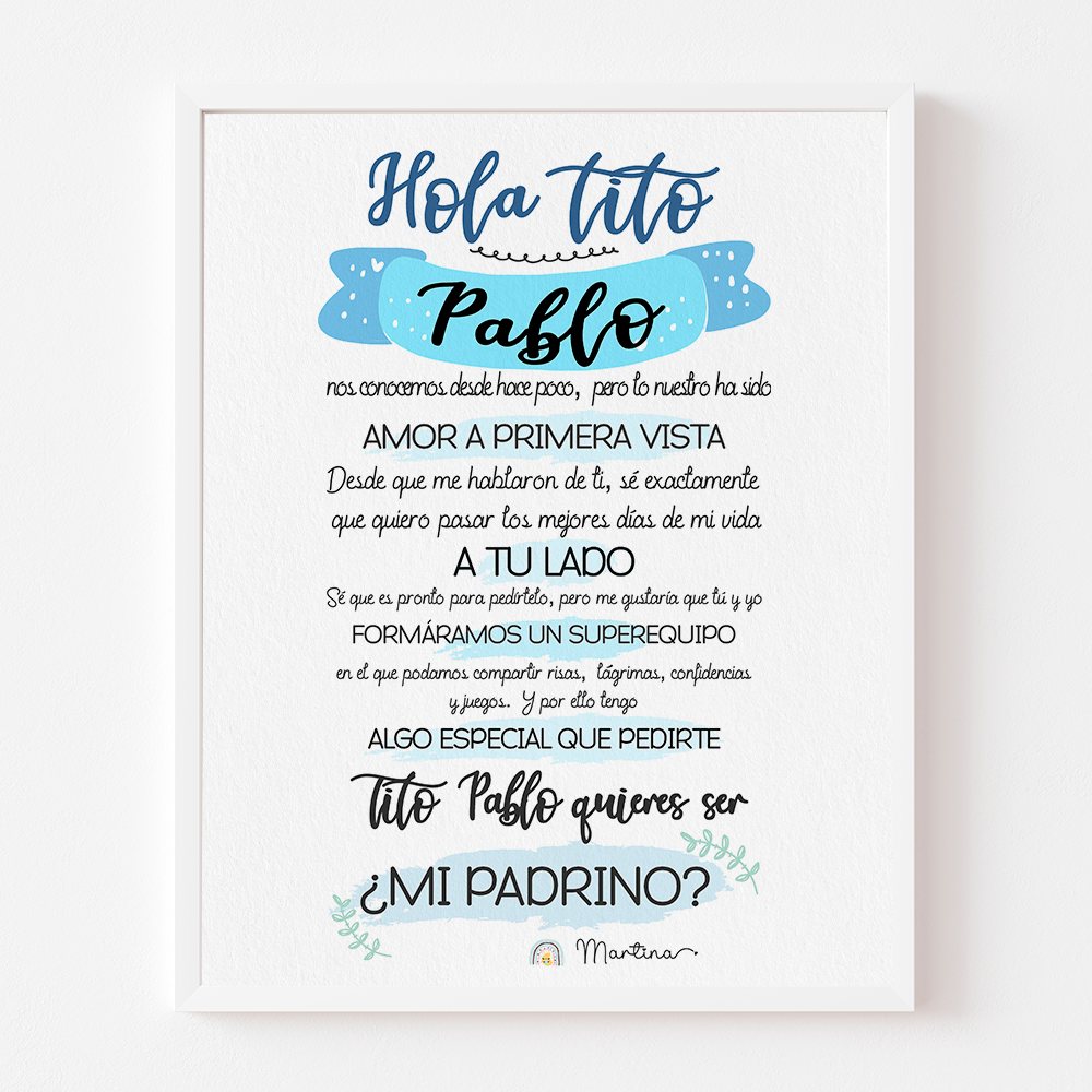 Lámina Hola tito, quieres ser mi padrino - Tú personalizas