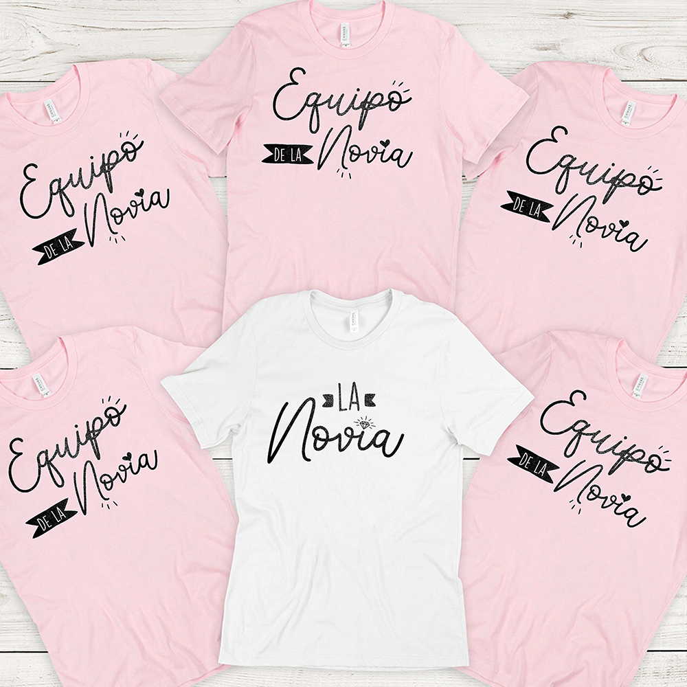 Pack de 5 camisetas despedida de soltera Novia y equipo de la novia - Tú  personalizas