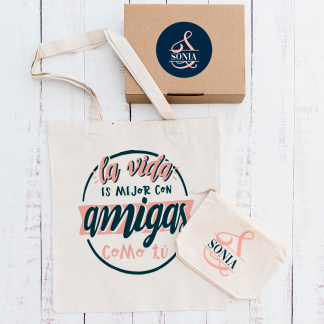Tote Bag + Neceser "La vida es mejor con amigas como tú "