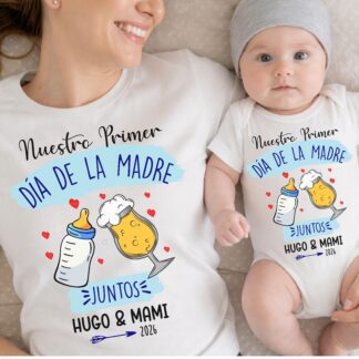 Camiseta y body "Nuestro primer día de la madre junt@s, cerveza"