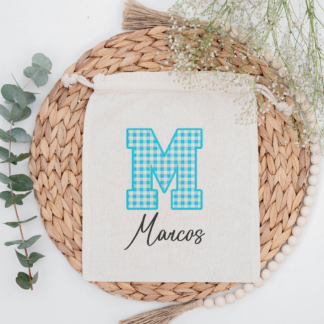 Bolsa de merienda personalizada "Inicial cuadros"