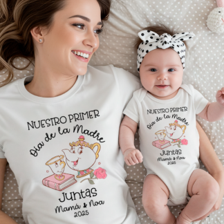 Camiseta y body "Nuestro primer día de la madre junt@s, Taza y tetera"