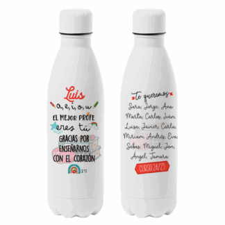 Botella personalizada "a, e, i, o, u, el mejor profe eres tú"