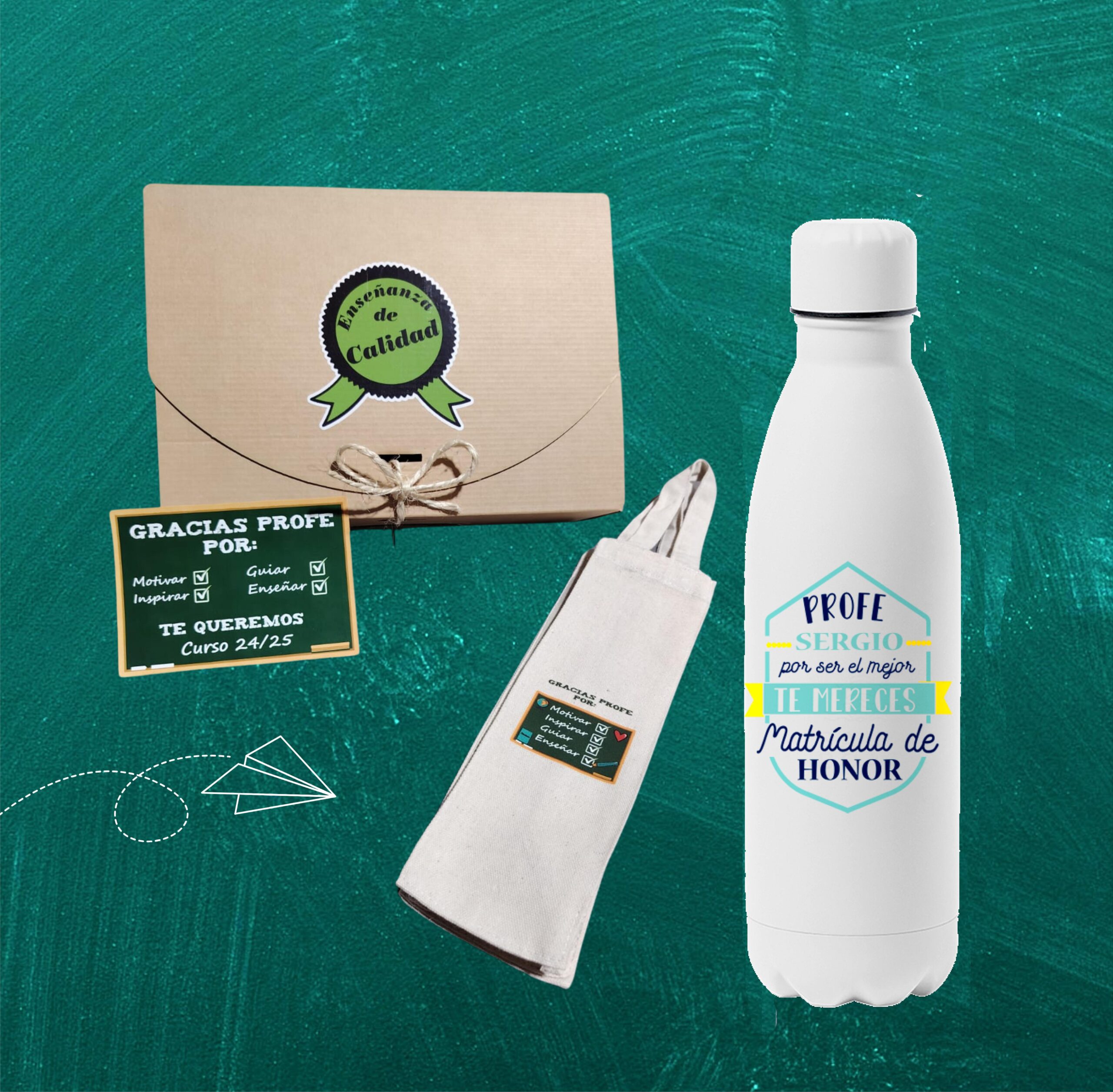 Botella personalizada "Profe por ser el mejor, te mereces matrícula de honor" - Imagen 3