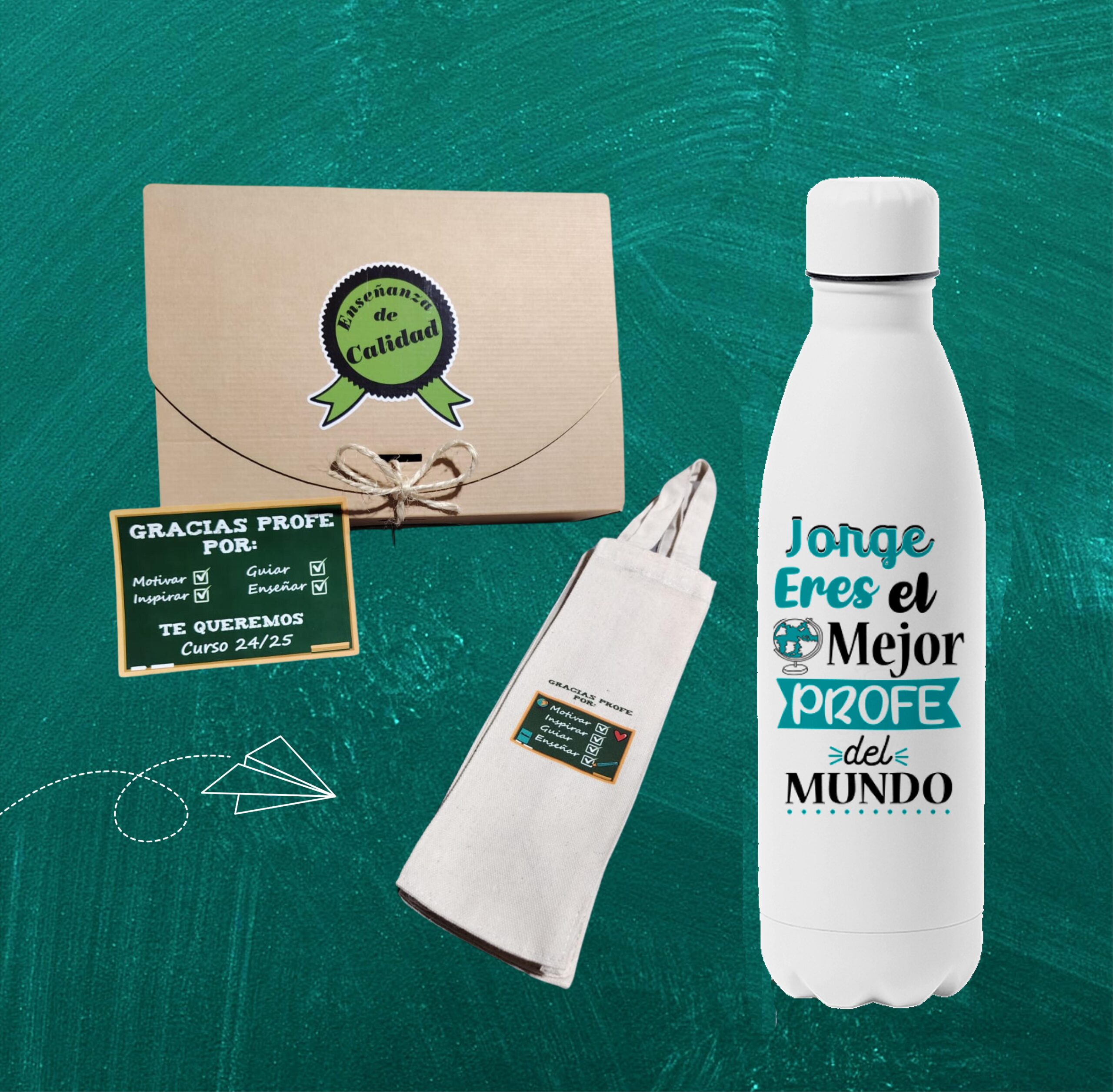 Botella personalizada "nuestra seño es como una maestra normal, pero con super poderes" - Imagen 2