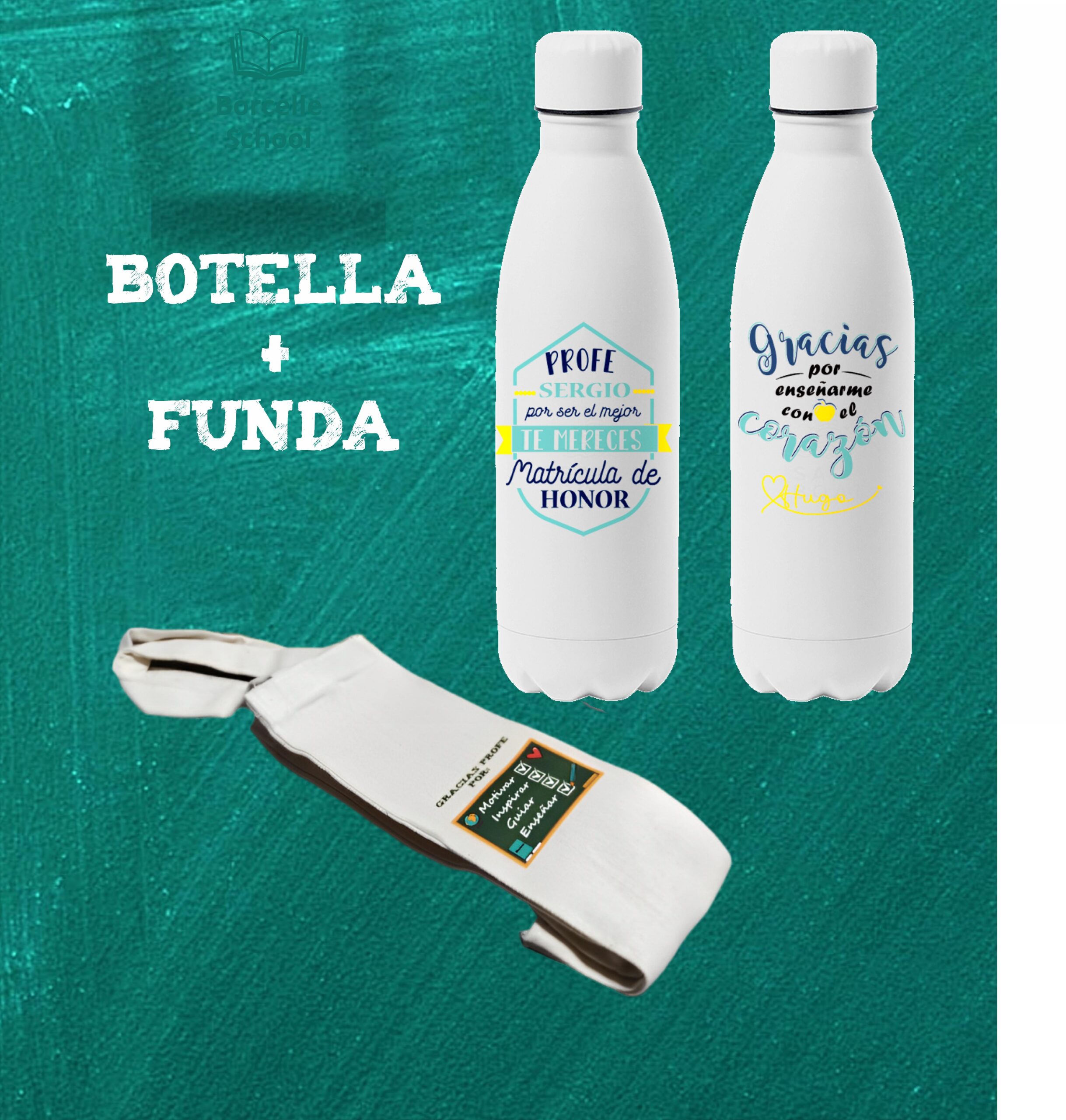 Botella personalizada "Profe por ser el mejor, te mereces matrícula de honor" - Imagen 2