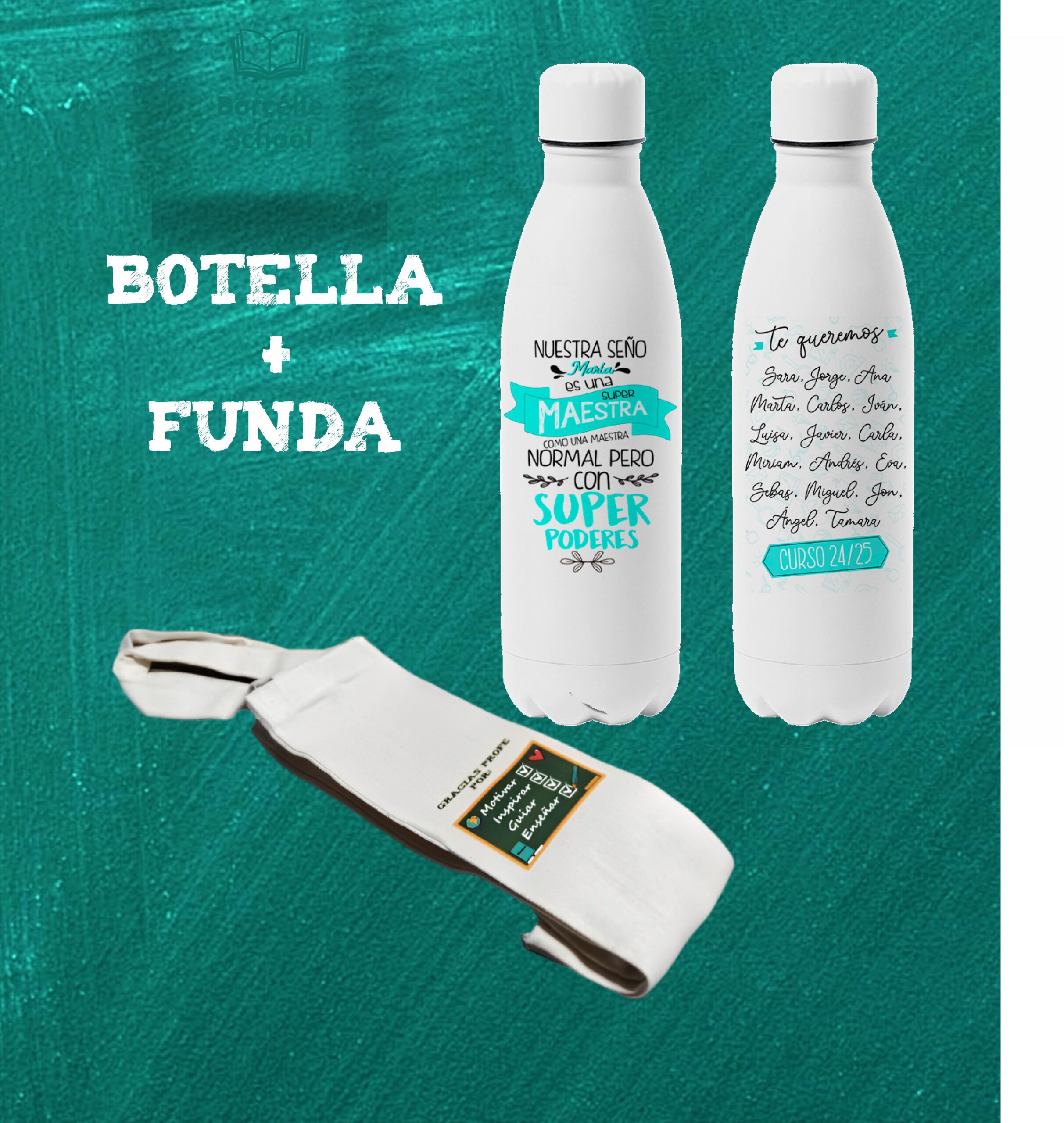 Botella personalizada "nuestra seño es como una maestra normal, pero con super poderes" - Imagen 3