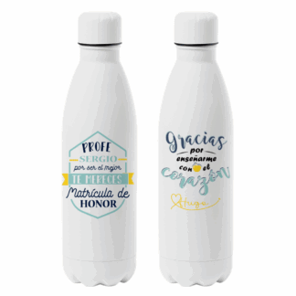 Botella personalizada "Profe por ser el mejor, te mereces matrícula de honor"
