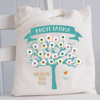 Bolso personalizado para profes "Árbol búhos con los nombres de la clase"