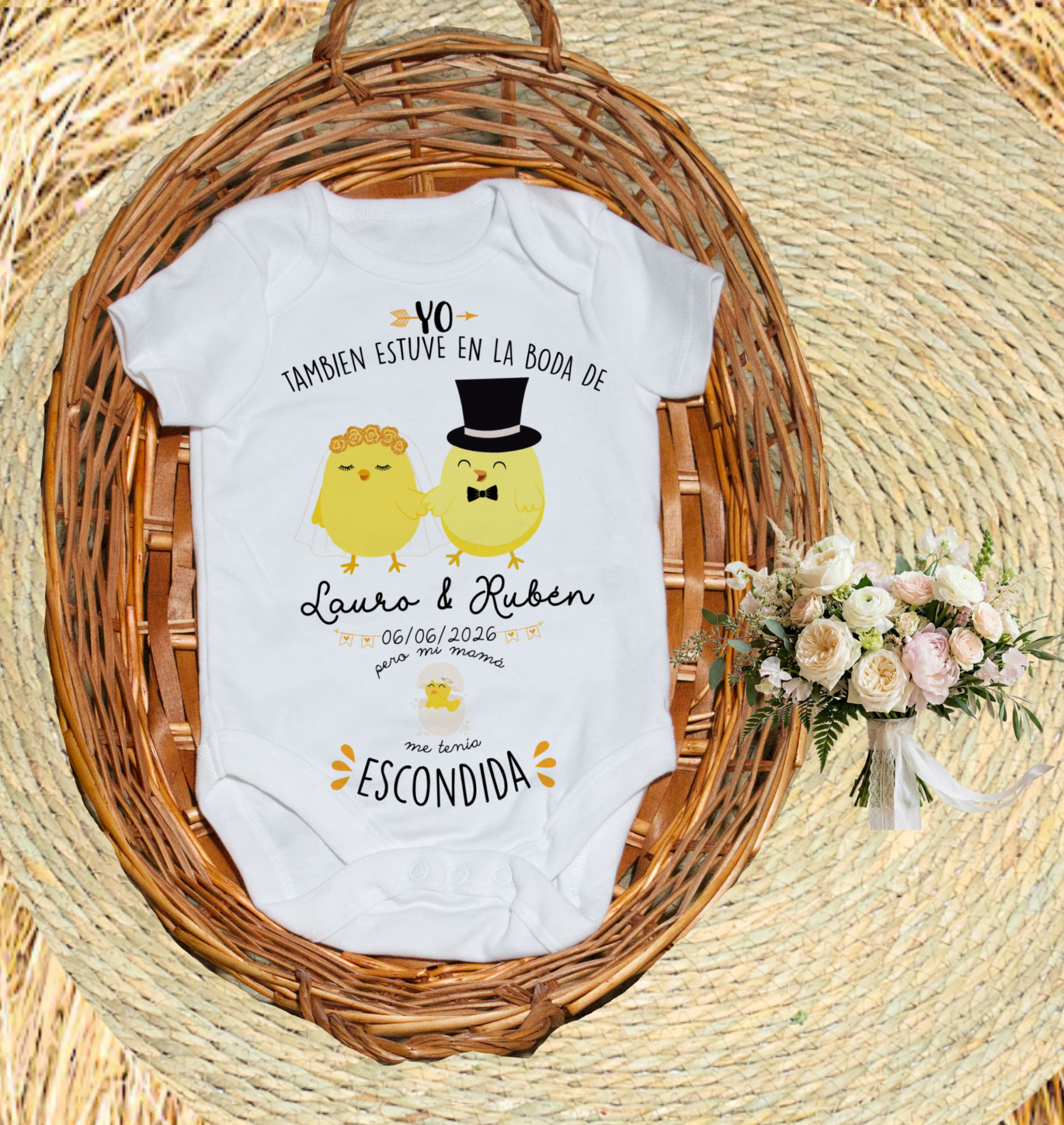 Body personalizado "Yo también estuve en la boda de... pero mi mami me tenía escondid@" - Imagen 2