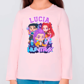 Camiseta personalizada manga larga “Huntrix Chibi” con nombre | Infantil anime K-Pop ✨